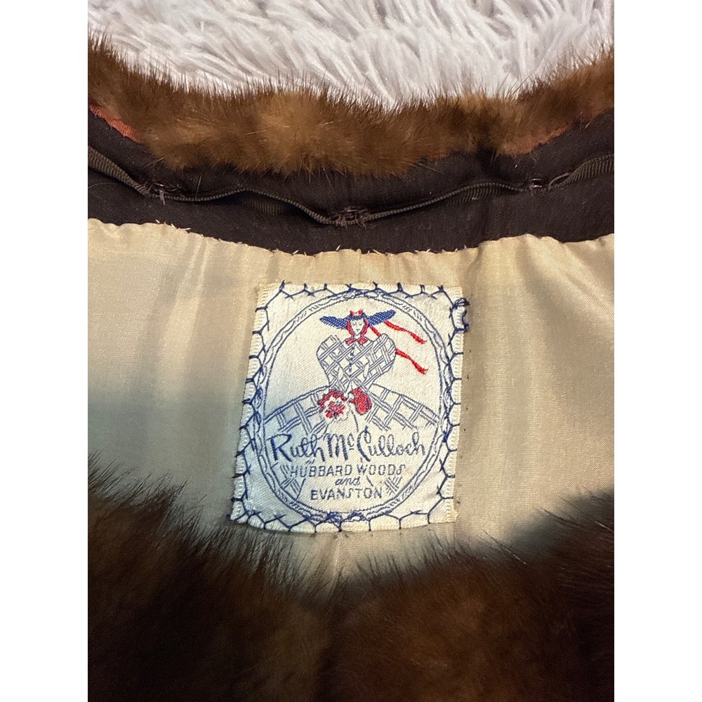 Vintage Ruth McCulloch Brown Wool Cropped Cocktail Jacket Real Mink Fur Collar - Picture 6 of 13